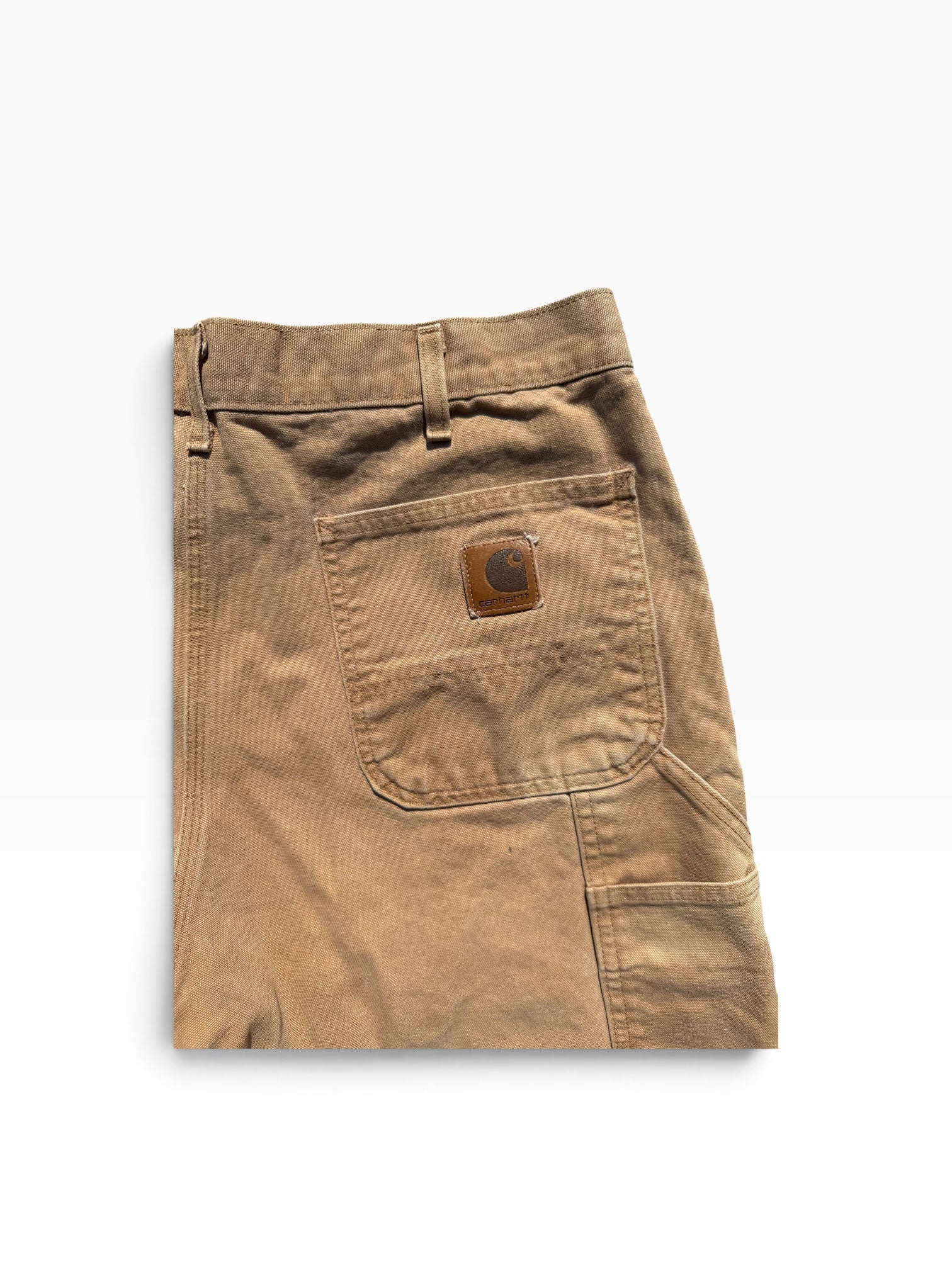 Carhartt duck canvas vintage brown work pants back pocket detail