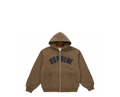 Supreme Arc Zip Up Thermal Hoodie in brown and navy blue, front view
