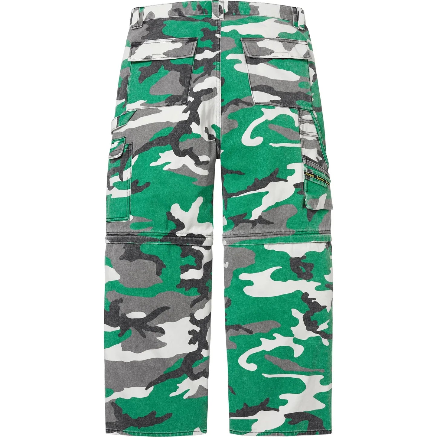 Supreme FW25 green urban camo zip-off utility pants, back view