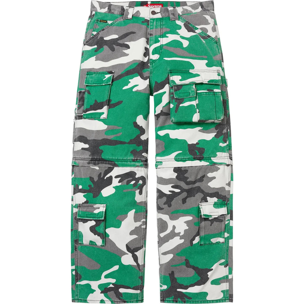 Supreme FW25 green urban camo zip-off utility pants, front view