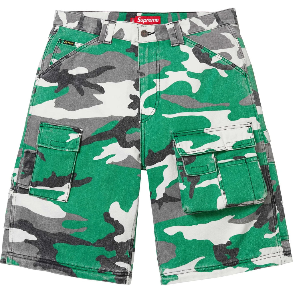 Supreme FW25 green urban camo utility pants converted to shorts